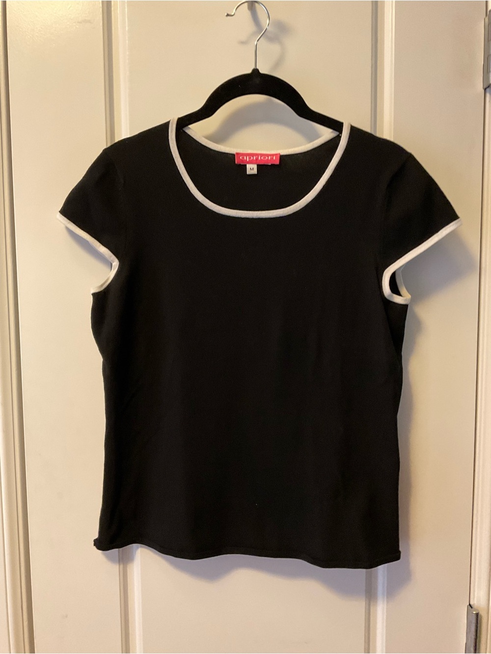 Apriori Black and White Short Sleeve Knit Top - M